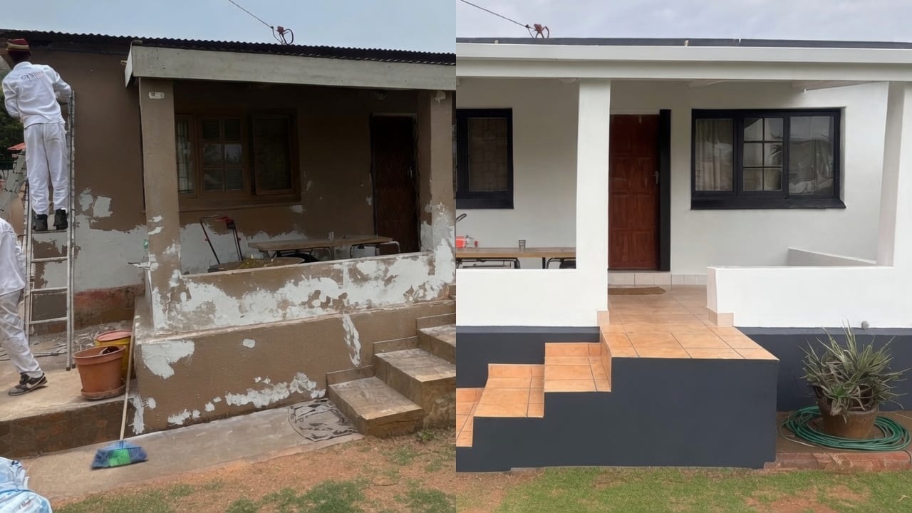 Exterior house painting — before and after