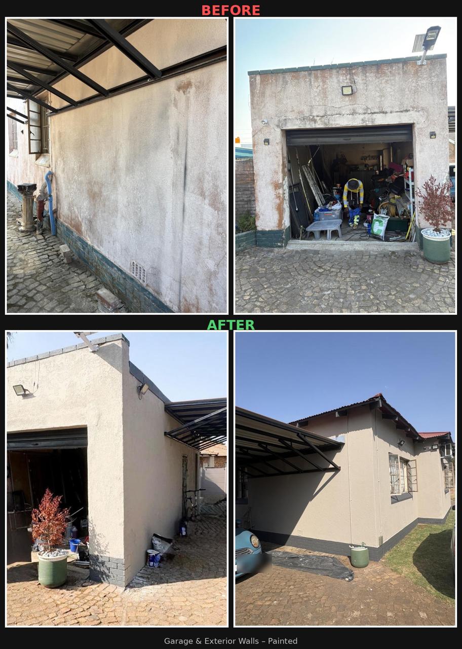 Garage and exterior walls before and after painting