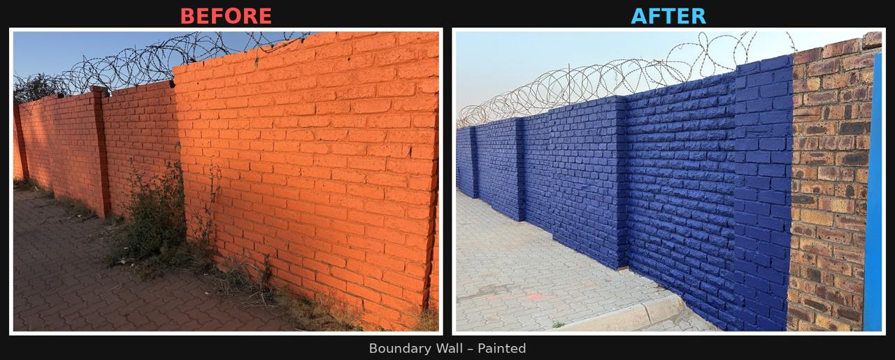 Boundary wall painted before and after
